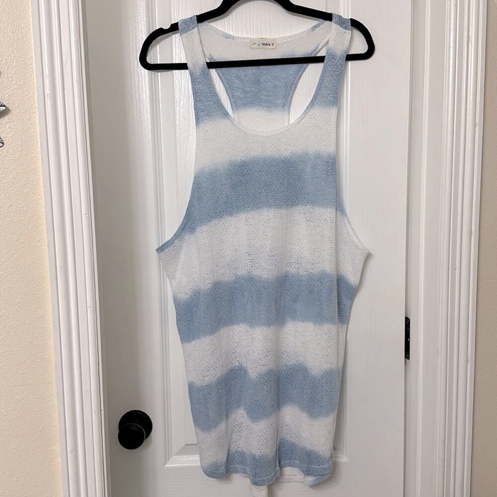 Noble you blue and white striped tank top size L
